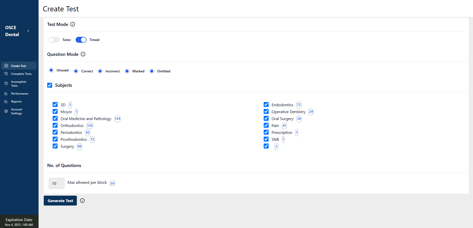 DL OSCE App Overview - DLOSCE QBANK interface screenshot