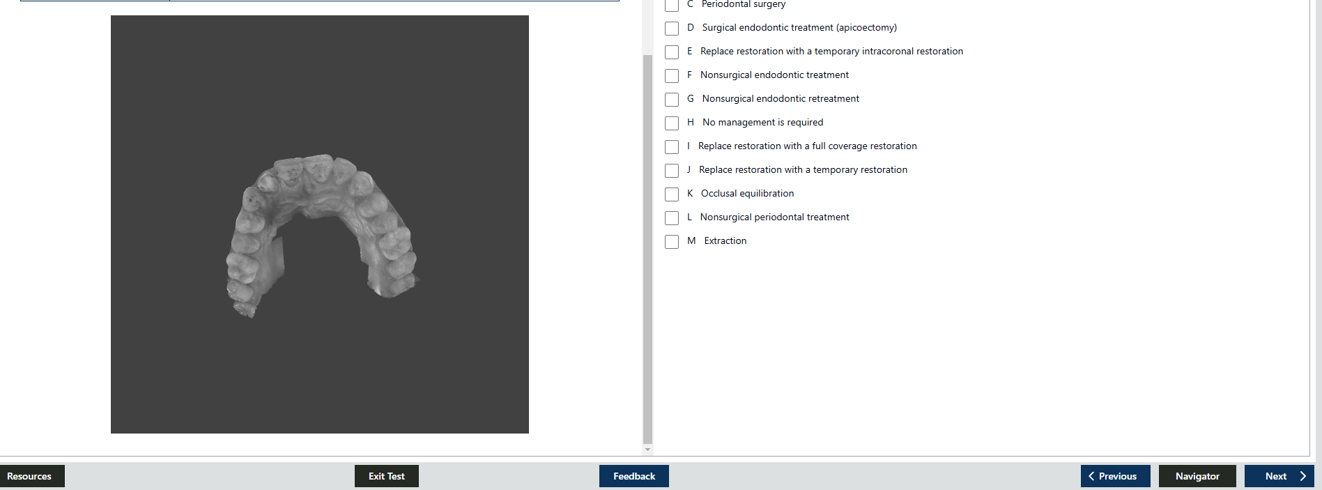 DL OSCE App Question with a 3D Image - DLOSCE QBANK interface screenshot